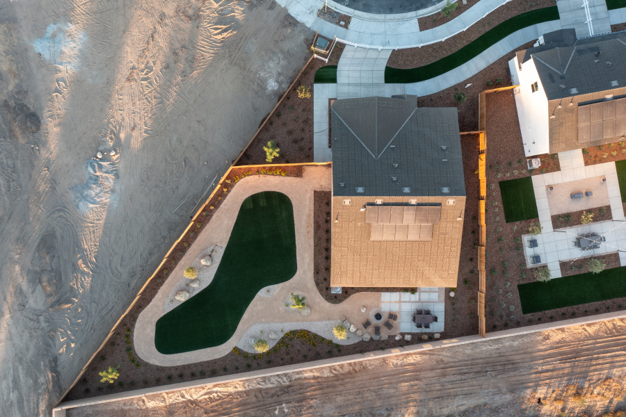 A high angle view of a city.