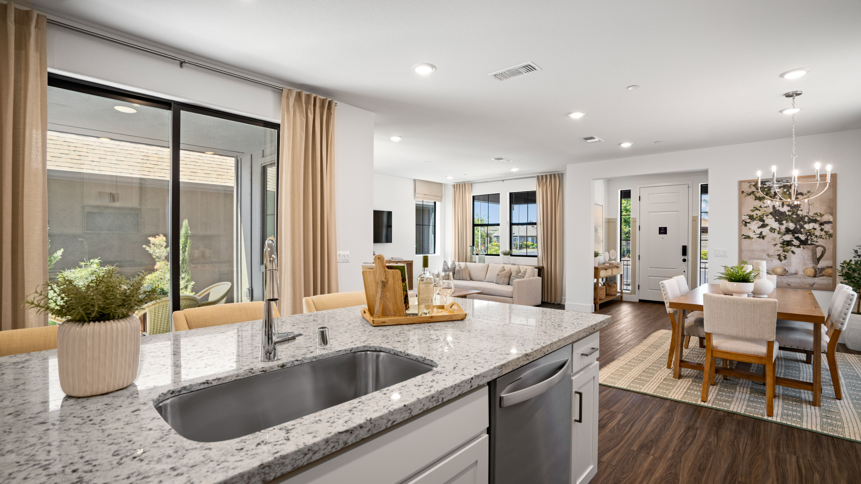 A kitchen with a large island.
