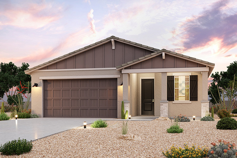 A house with a garage and a driveway.