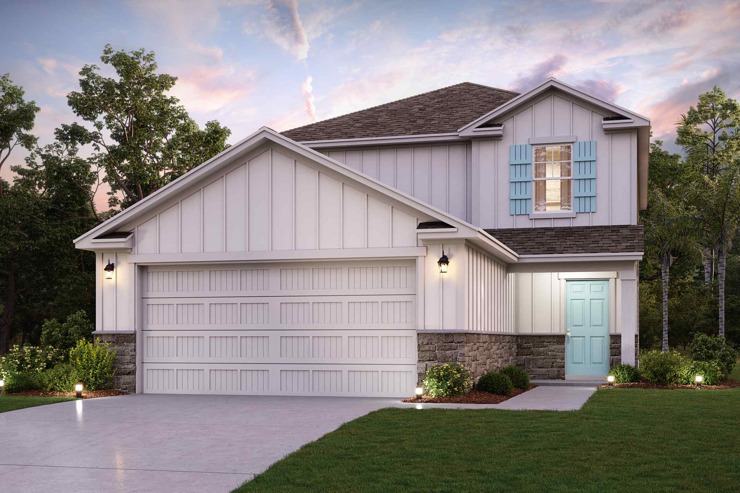 A white house with a driveway.