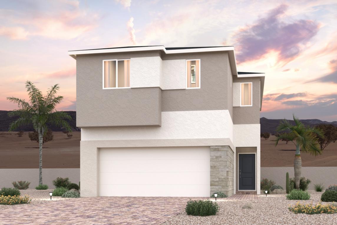 A white house with palm trees.