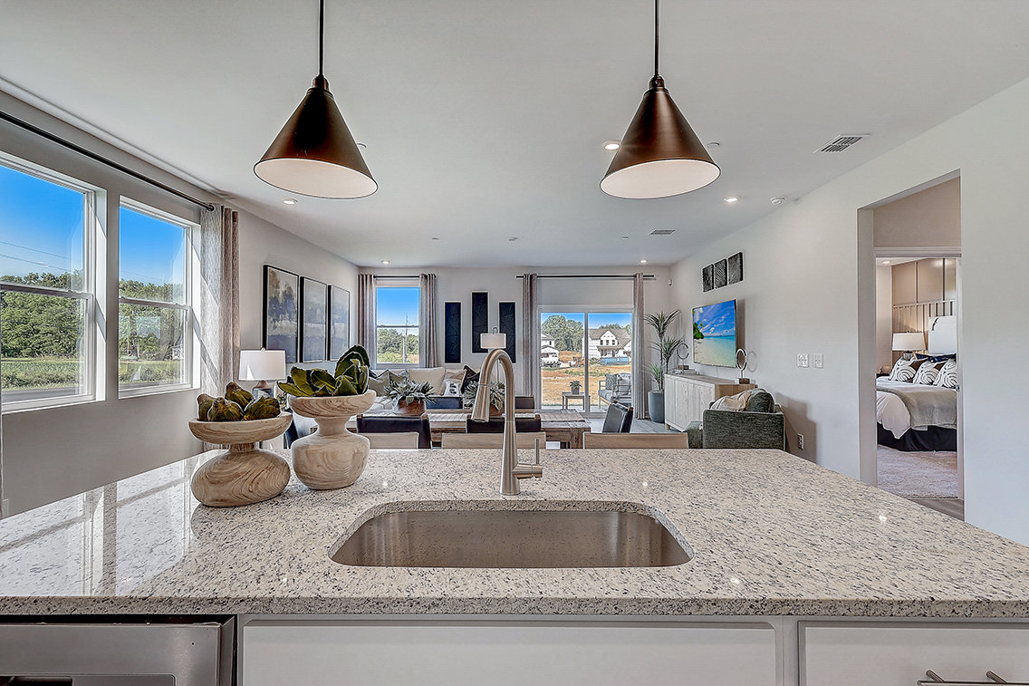 A kitchen with a large island.