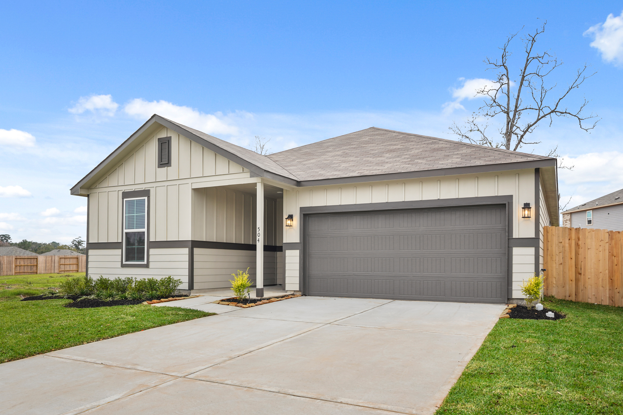 A house with a garage.