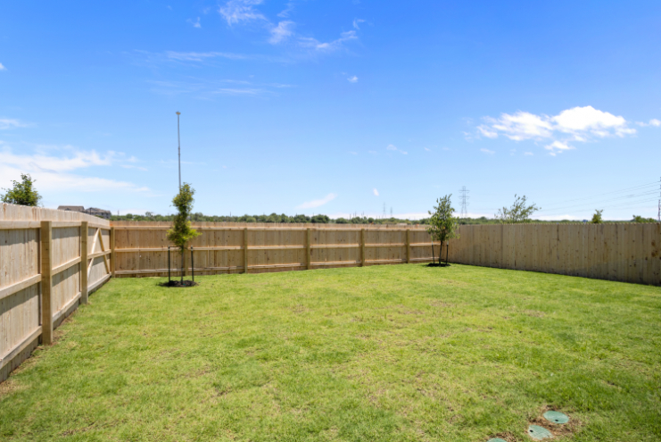 A fenced in yard with trees.