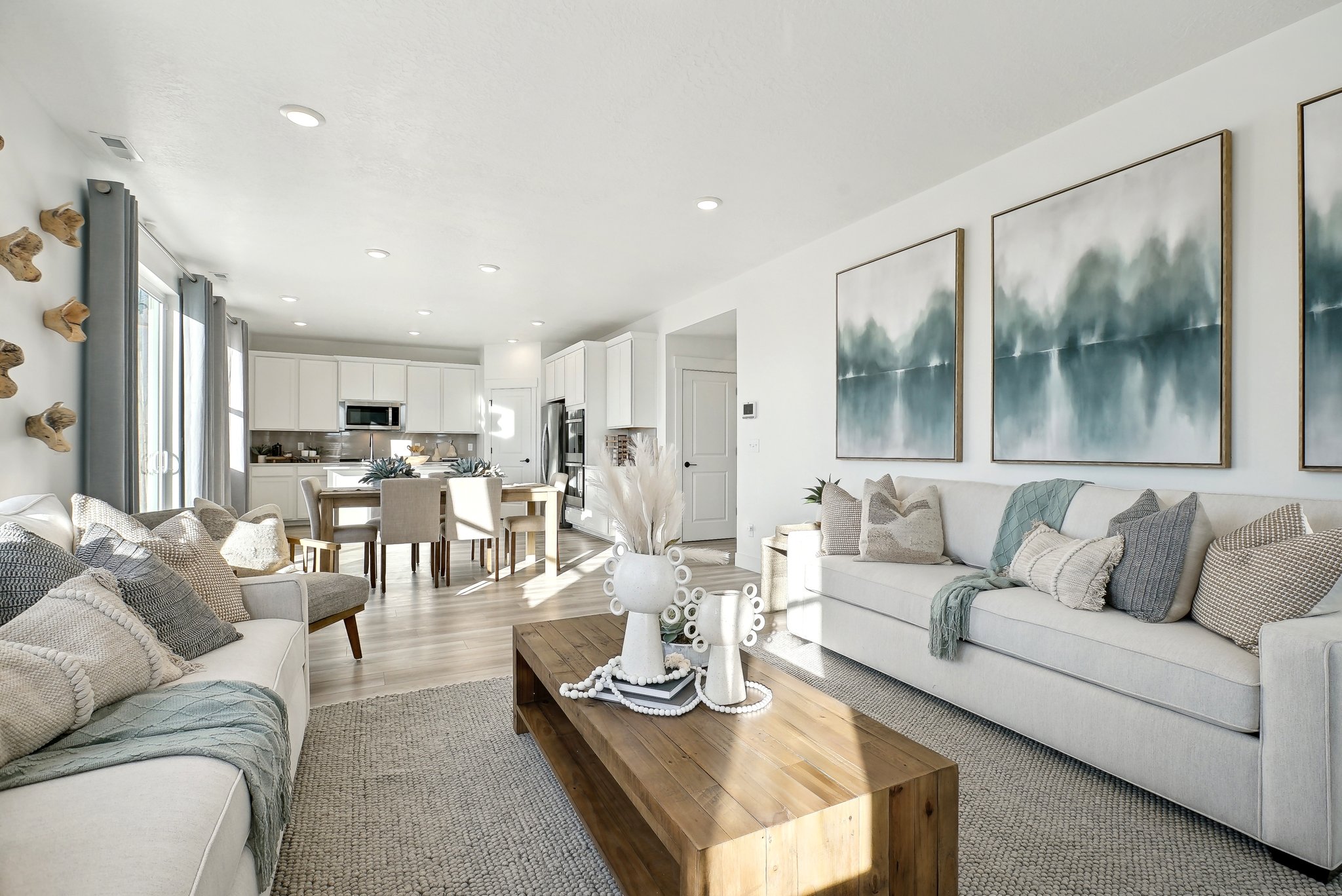 A living room with a couch and a coffee table.