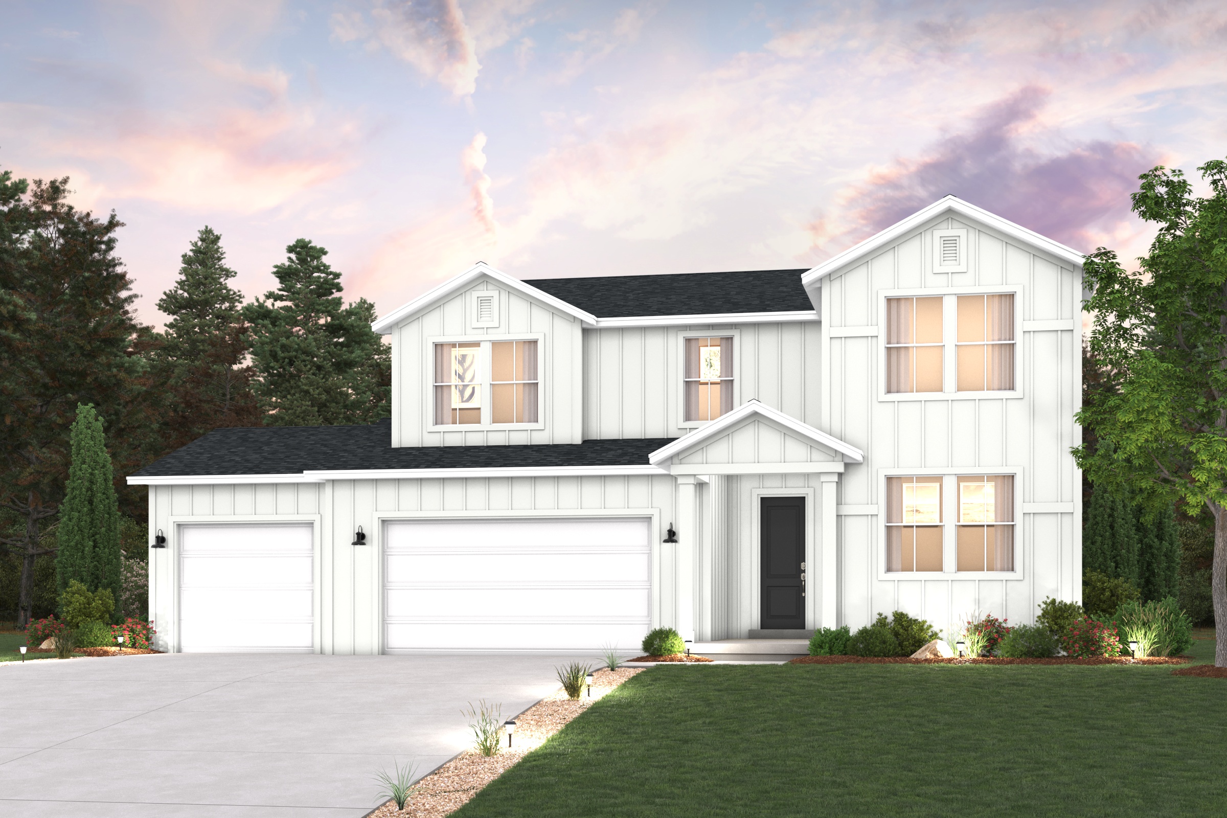 A white house with a driveway.