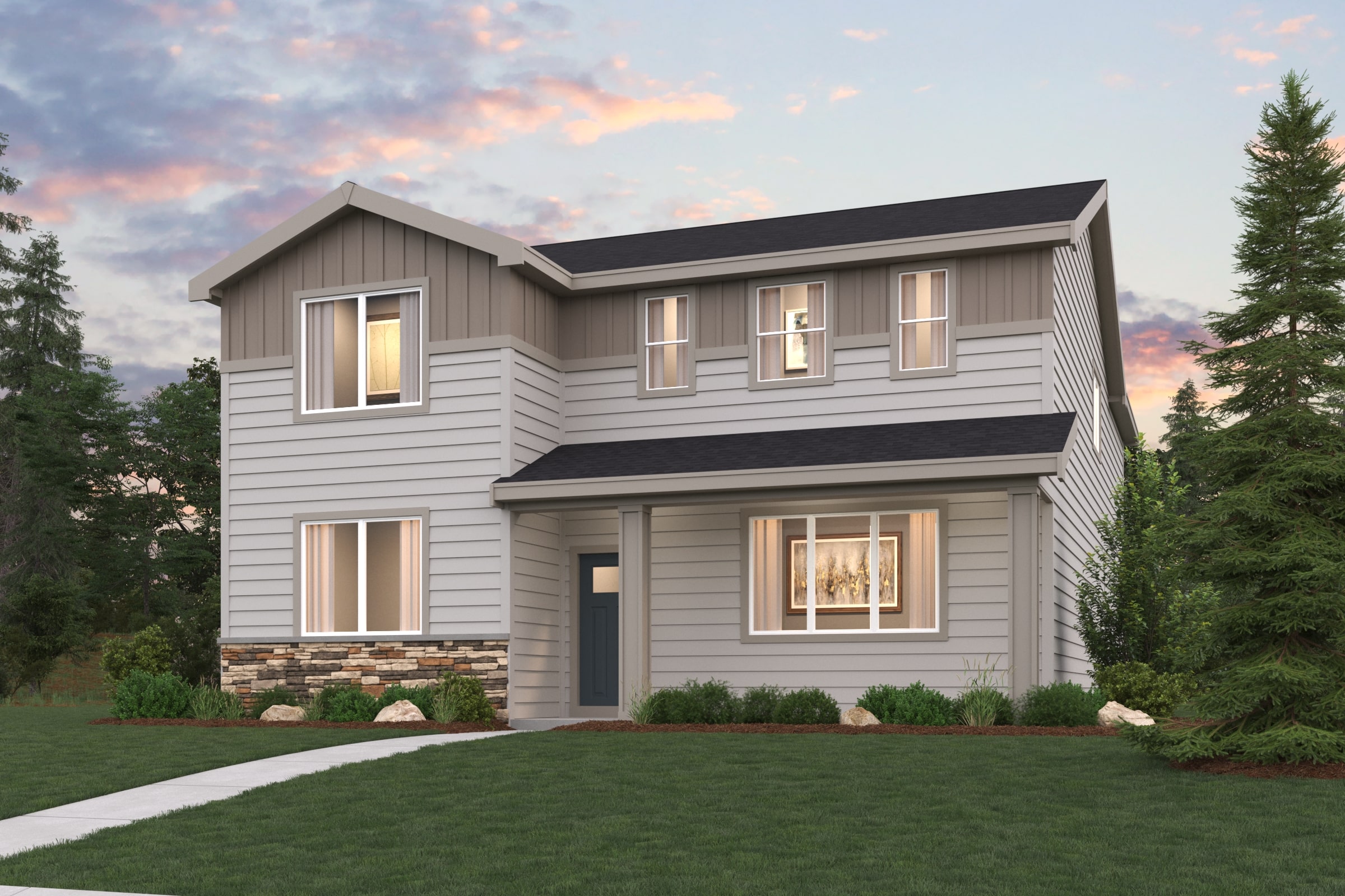 A house with a lawn in front of it.