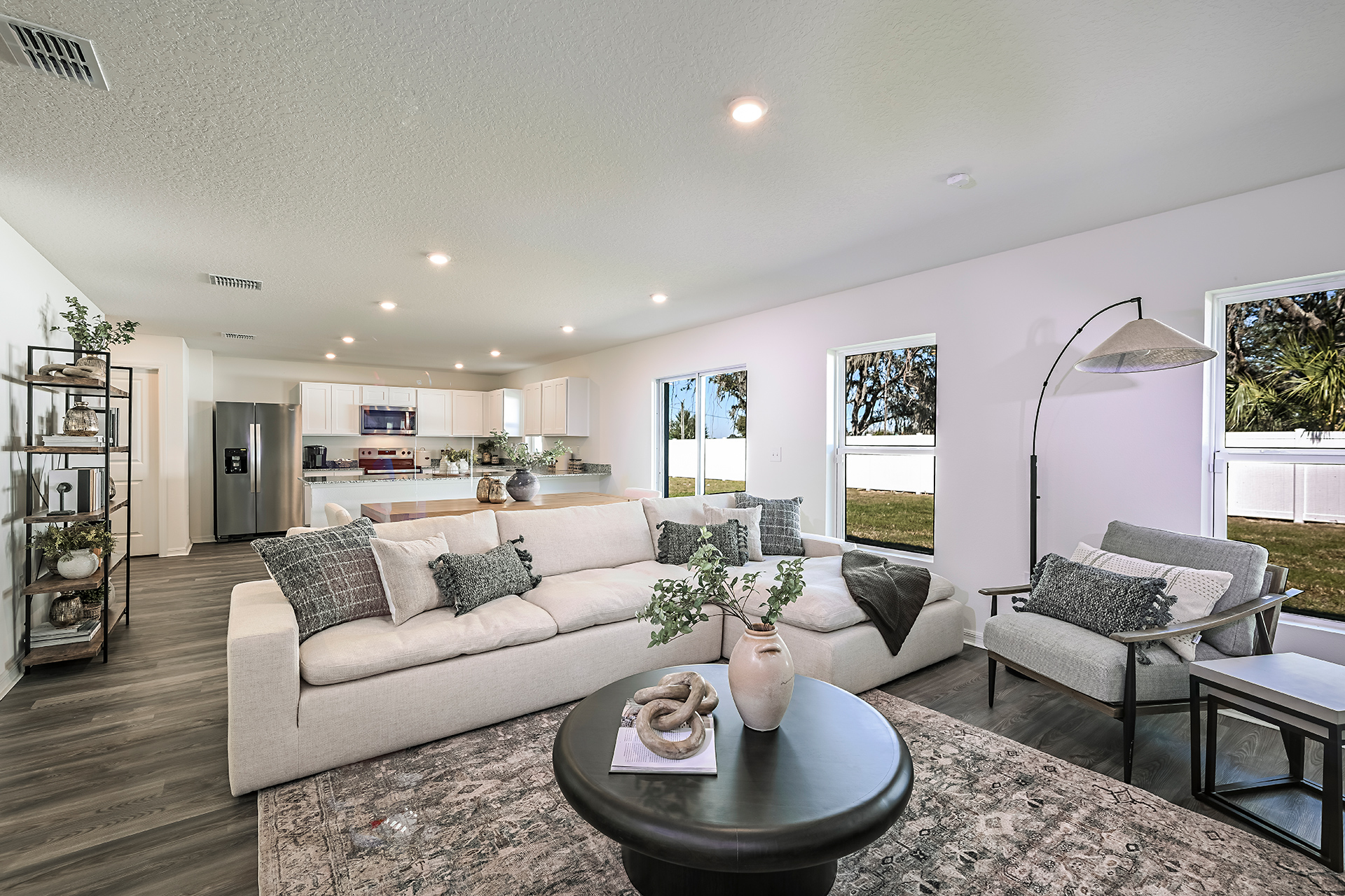 A living room with a couch and coffee table.