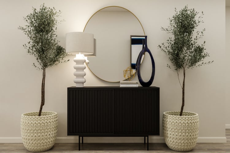 A black piano and a lamp.