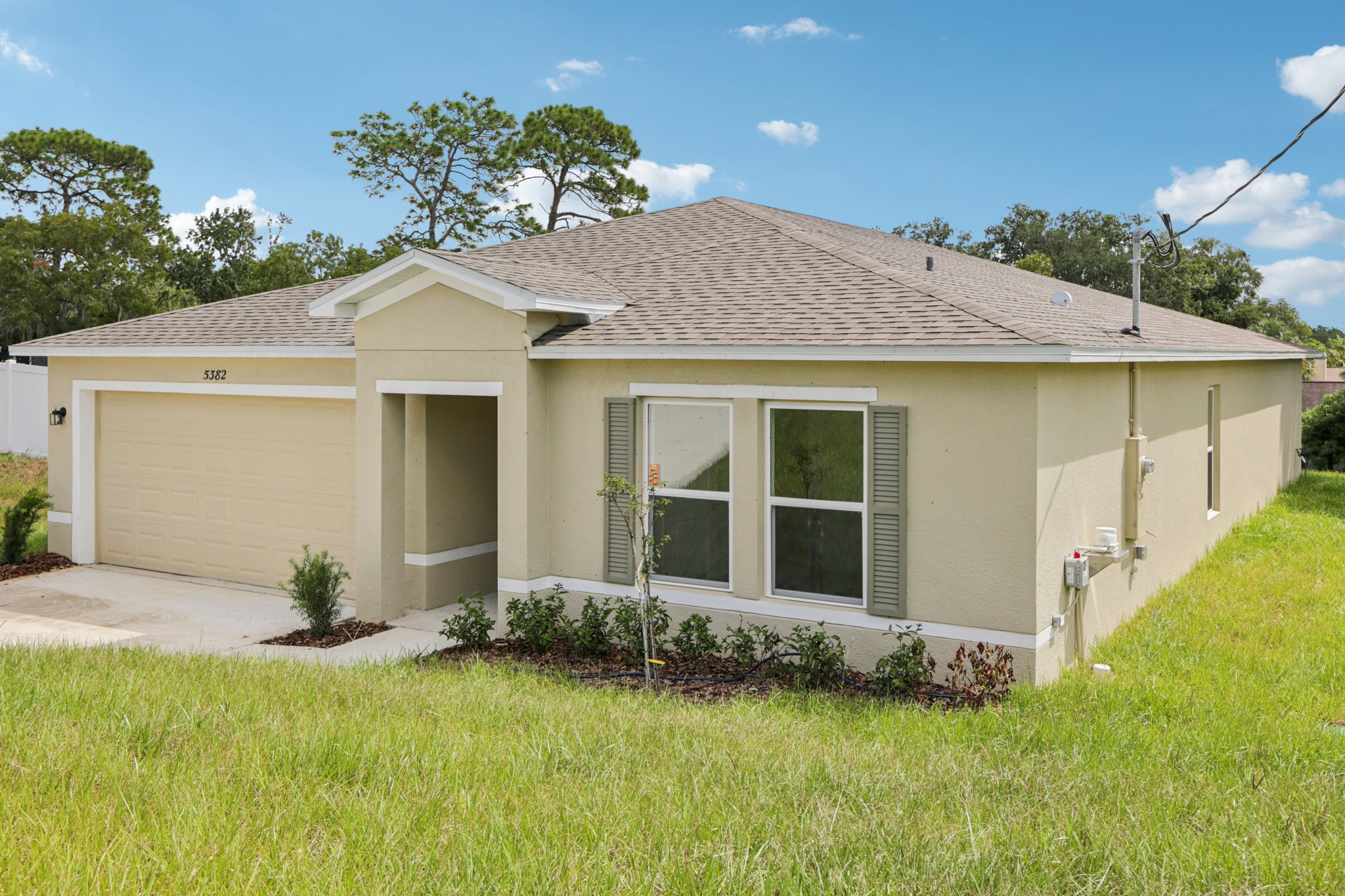 A house with a garage.